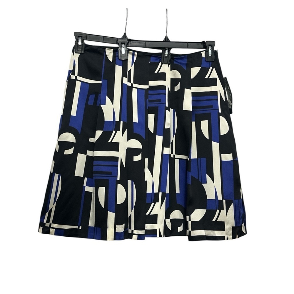 Lauren Ralph Lauren Silk Geometric Print Pleated Skirt Size 14 Petite Satin NWT